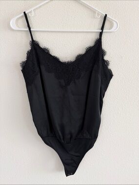 Abercrombie & Fitch Black Lace Trim Satin Bodysuit